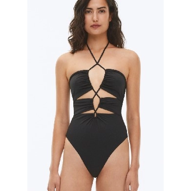 Maillot de bain une pi&egrave;ce sexy, couleur unie, coupe haute
